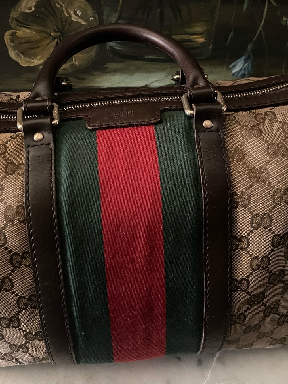 Gucci Brown Beige GG Monogram Boston bag